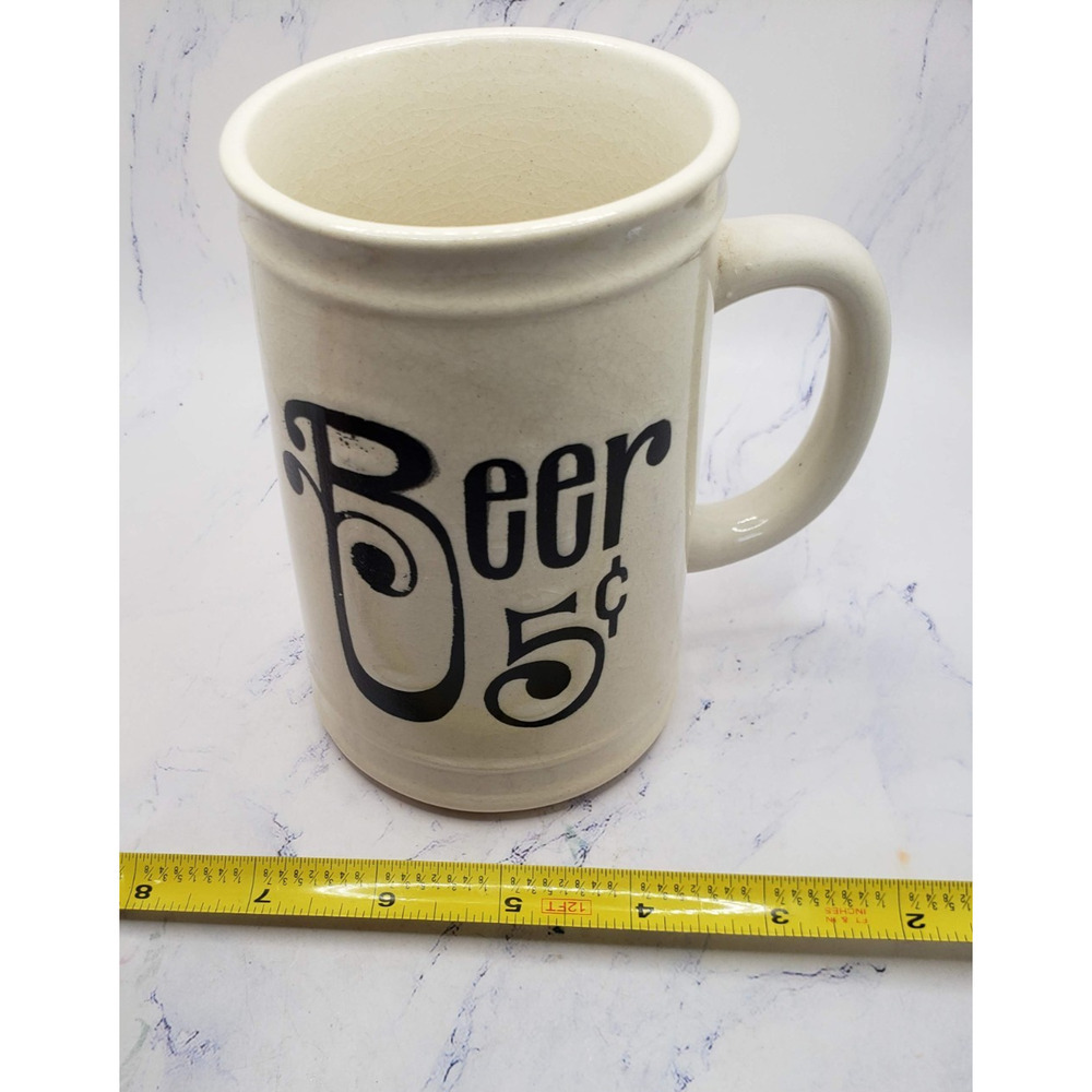Black and Ivory Ceramic Porcelain Vintage 5 Cent Beer Mug - Picture 7 of 8
